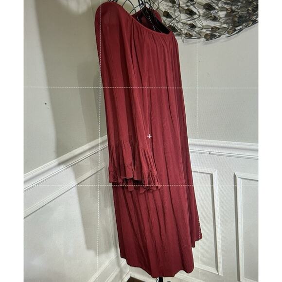 Uncle Frank Ivy Jane Red Rayon Crinkle Dress Size L Ruffle Bell Sleeve Peasant - Picture 10 of 10